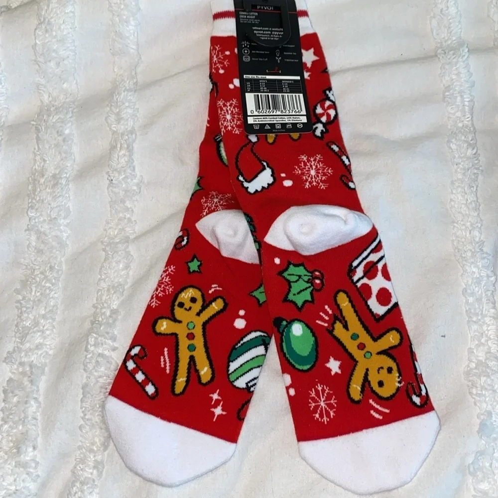 Red Gingerbread Holiday Socks